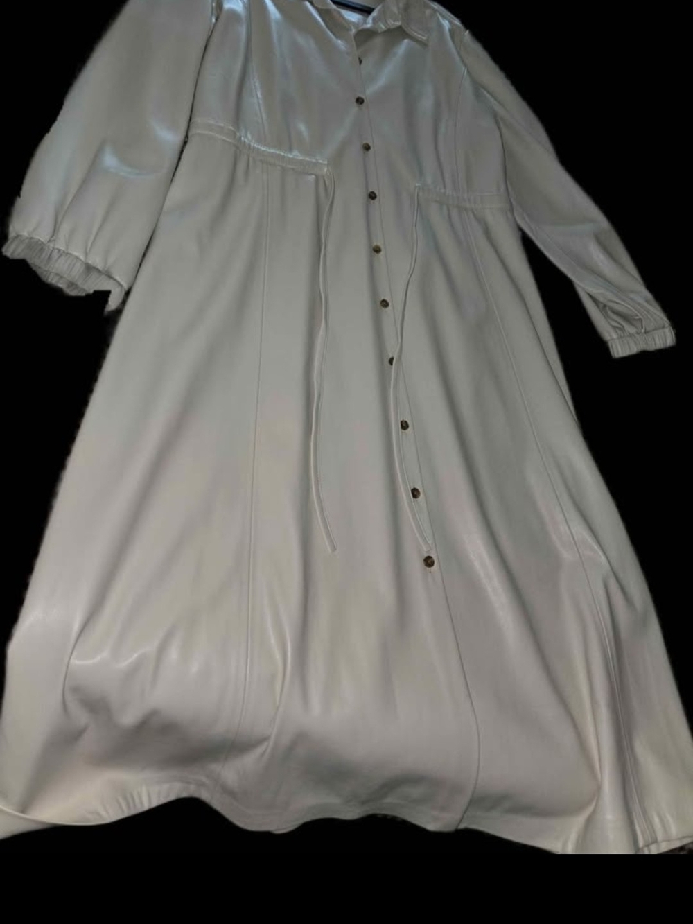 Calvin Klein Cream Button-Front Maxi Dress with Tie Waist